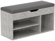 HOMCOM Bancă Hol cu 3 Rafturi Deschise, Spațiu Ascuns și Pernă Capitonată, Banca Pantofi, 80x30x45 cm, Gri | Aosom Romania