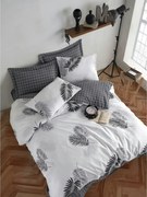 Set lenjerie pat PIPONG, bumbac/poliester, alb/gri, 220x240 cm, cu hus