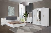 Set Mobila De Dormitor Cod200 Alb, pat 160x200cm,  dulap 207x210cm, noptiere, comoda cu oglinda