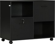 Vinsetto Dulap Mobil de Birou cu 2 Sertare pentru Dosare Rafturi Deschise PAL Manere Oțel Roti Blocare 80x40x66cm Negru | Aosom Romania