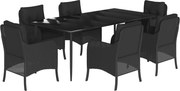 vidaXL Set mobilier de grădină cu perne, 7 piese, negru, poliratan