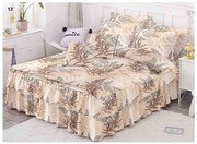 Lenjerie Pat Dublu, Bumbac Finet cu Volanase, 6 Piese - Crem Cu Crengute