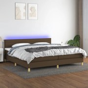 vidaXL Pat cu arcuri, saltea și LED, maro închis, 200x200 cm, textil