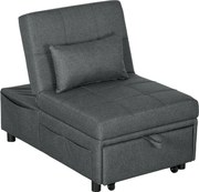 HOMCOM Fotoliu Pat de O Persoană Fotoliu Rabatabil 4-în-1, Gri | Aosom Romania