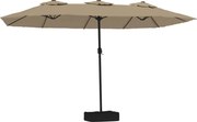 vidaXL Umbrelă soare cu două capete cu LED-uri, gri taupe, 449x265 cm