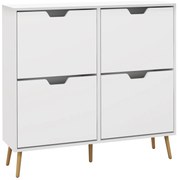 HOMCOM, Dulap pantofi, 4 clapete, 16 perechi, cu raft reglabil, picioare din lemn de pin, 95 x 26 x 95 cm, alb | Aosom Romania
