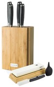 Set de cuțite G21 Gourmet Damascus în bloc debambus 4 bucăți + piatră de ascuțit