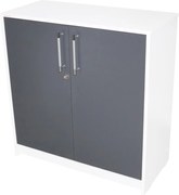 Comoda Birou 2 Usi Alb cu Gri , Dulap Depozitare Modern pentru Office