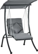 Outsunny leagăn suspendat, acoperiș rabatabil, incl. pernă de șezut, pernă pentru cap, cadru din oțel, gri închis, 108 x 145 x 169 cm | Aosom Romania