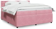vidaXL Pat box spring cu saltea, roz, 200x200 cm, catifea