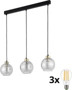Lustră LED pe cablu DEVI 3xE27/15W/230V neagră/transparentă