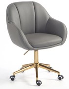 HR2055K Scaun Gri din Piele Ecologica cu Bază Aurie