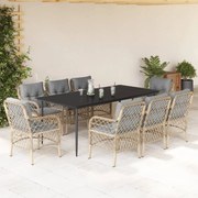 vidaXL Set de masă pentru grădină, 9 piese, cu perne, bej, poliratan
