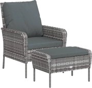 vidaXL Scaun de grădină cu taburet, gri, poliratan