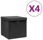 vidaXL Cutii depozitare cu capac, 4 buc., negru, 28x28x28 cm