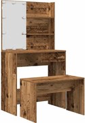 vidaXL Set de măsuță de toaletă cu LED Lemn vechi din lemn lemnos