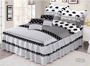 Lenjerie Pat Dublu, Bumbac Finet cu Volanase, 6 Piese - Black  White