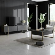 Mobilier living LUXE, gri antracit/auriu, PAL melaminat/metal, 2 piese