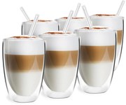 Set de 6 pahare cu pereți dubli și pai din sticlă Vialli Design