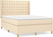 vidaXL Pat box spring cu saltea, crem, 140x200 cm, textil