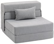 HOMCOM Sofa la sol, canapea tapițată, transformabilă în saltea, spumă, pernă, Gri deschis | Aosom Romania