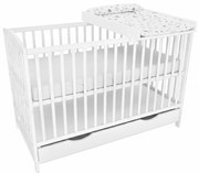 Patut din lemn masiv cu sertar si capac 120x60 cm Kidizi Orella alb, masuta infasat din lemn si salteluta incluse, reglabil pe 3 nivele, certificat EN71