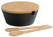 Kesper 92524 Salatieră cu tacâmuri și capac,neagră, diametru 26 cm
