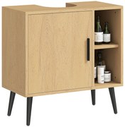 HOMCOM Mobilier sub chiuvetă baie cu ușă cu închidere progresivă și raft reglabil, 60 x 30 x 59,5 cm, stejar | Aosom Romania