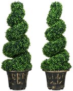 HOMCOM Arbore artificial formați în spirală, set de 2 plante artificiale, cu ghiveci, înălțime 90 cm, Verde | Aosom Romania