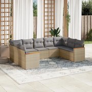 vidaXL Set canapele de grădină, 9 piese, cu perne, bej, poliratan