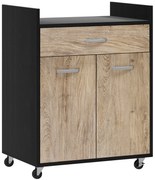 HOMCOM Cărucior de Bucătărie cu Sertar și Dulăpior, Insulă de Bucătărie cu 4 Roți și Raft Reglabil, 60x40x77 cm, Negru | Aosom Romania