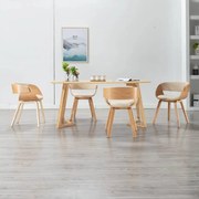 vidaXL Scaune de bucătărie, 4 buc, crem, lemn curbat &amp; piele ecologică