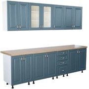 Bucatarie Zebra 260 cm din MDF Albastru cu blat termoizolant artar