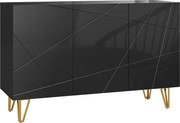 HOMCOM Dulap de Depozitare cu 2 Dulapuri și Raft Reglabil pe 3 Niveluri, Bufet Modern din PAL și Metal, 120x40x75 cm, Negru și Auriu | Aosom Romania