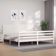 vidaXL Cadru pat cu tăblie 200x200 cm, alb, lemn masiv