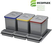 Cos gunoi incorporabil in sertar, Praktico Antracit 800 Ecomax, colectare selectiva, 3 x 15 l Plastic, 800 mm, L:710 mm; A:475 mm; H:300 mm,