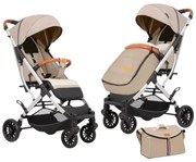 Carucior sport cu functie de pliere tip troller, sezut reglabil, husa pentru picioare si geanta 6-36 luni, Crem - CPC-62-crem