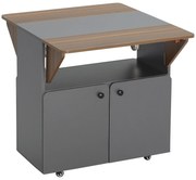 HOMCOM Masă Pliabilă cu Dulap, două părți pliabile la masă, dulap cu rafturi, 4 roți, Gri deschis+Maro închis, 70 x 83 x 75cm | Aosom Romania