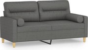 vidaXL Canapea cu 2 locuri cu pernuțe, gri închis, 140 cm, textil