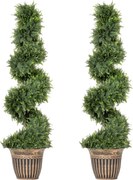 HOMCOM Set 2 Chiparoși Artificiali Spiralați 120 cm cu Ghiveci, pentru Decor Interior și Exterior, Verde | Aosom Romania