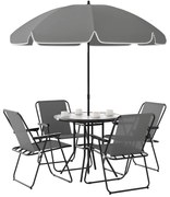 Outsunny Set de Mobilier de Grădină din 6 Piese cu Umbrelă de Soare,  Masă și Scaune Pliante, Ф80x70 cm, Gri | Aosom Romania
