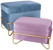 Set elegant Luna de taburete cu spatiu de depozitare, catifea si baza metalica aurie  2 piese