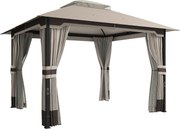 Outsunny Pavilion 3,6x3 m rezistent la apă Stabil rezistent la iarnă pavilion de grădină cu acoperiș dublu plasă anti-țânțari părți laterale orificii de scurgere | Aosom Romania