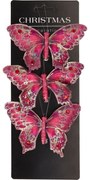 Set de decorațiuni de Crăciun Fluturi, roșu,12x8x2 cm, cu clemă, SET DE 3 BUCĂȚI
