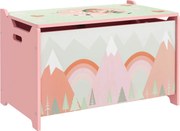 Cufăr de jucării pentru copii ZONEKIZ, ladă din lemn MDF cu capac și balama de siguranță, 60x37x39cm, de culoare roz | Aosom Romania