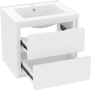 Dulap de baie suspendat pe perete cu iluminare LED cu senzor radar, două sertare și chiuvetă integrată din ceramică, 60x46x50 cm, Alb