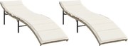 vidaXL Șezlonguri de plajă cu perne, 2 buc., bej, poliratan