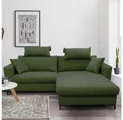 Colțar extensibil HORTA cu spațiu de depozitare, în formă de L, pe partea dreaptă, verde