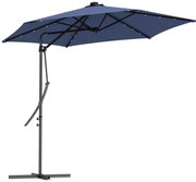 Outsunny Umbrelă de grădină, Umbrelă cu braț, LED-uri, Modul solar, rezistent la intemperii, inclusiv husă de protecție, Ø290 x 260 cm, Albastru închis | Aosom Romania