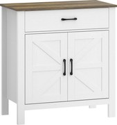 HOMCOM Bufet pentru living, mobilier de depozitare cu 2 uși tip hambar, sertar și poliță reglabilă, 77x39,3x81,5cm, alb și maro | Aosom Romania